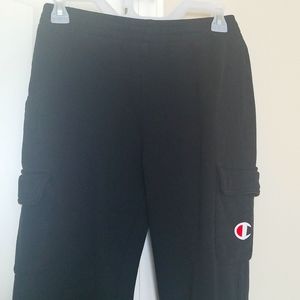 BOYS LARGE CHAMPION BLACK CARGO POCKETS FLEECE JOGGERS